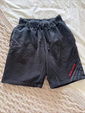 Bauer Black Athletic Drawstring Jogger Hockey Warm Up Lounge Shorts